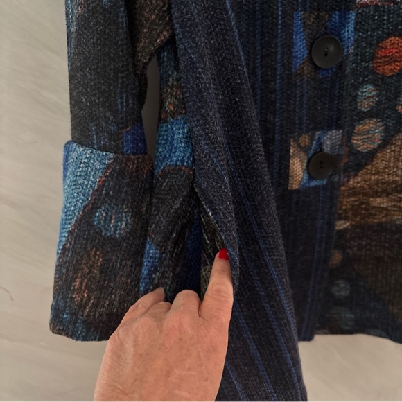 Damee PL Blue/Colorful Big Button 3/4 Bell Sleeves Artsy, Boho Jacket - Picture 6 of 14